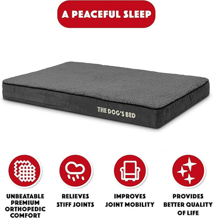 The Dog’s Bed Orthopedic Memory Foam Dog Bed, Large Grey Plush, Pain Relief for Arthritis, Hip & Elbow Dysplasia, Post Surgery, Lameness, Supportive, Calming, Waterproof Washable Cover