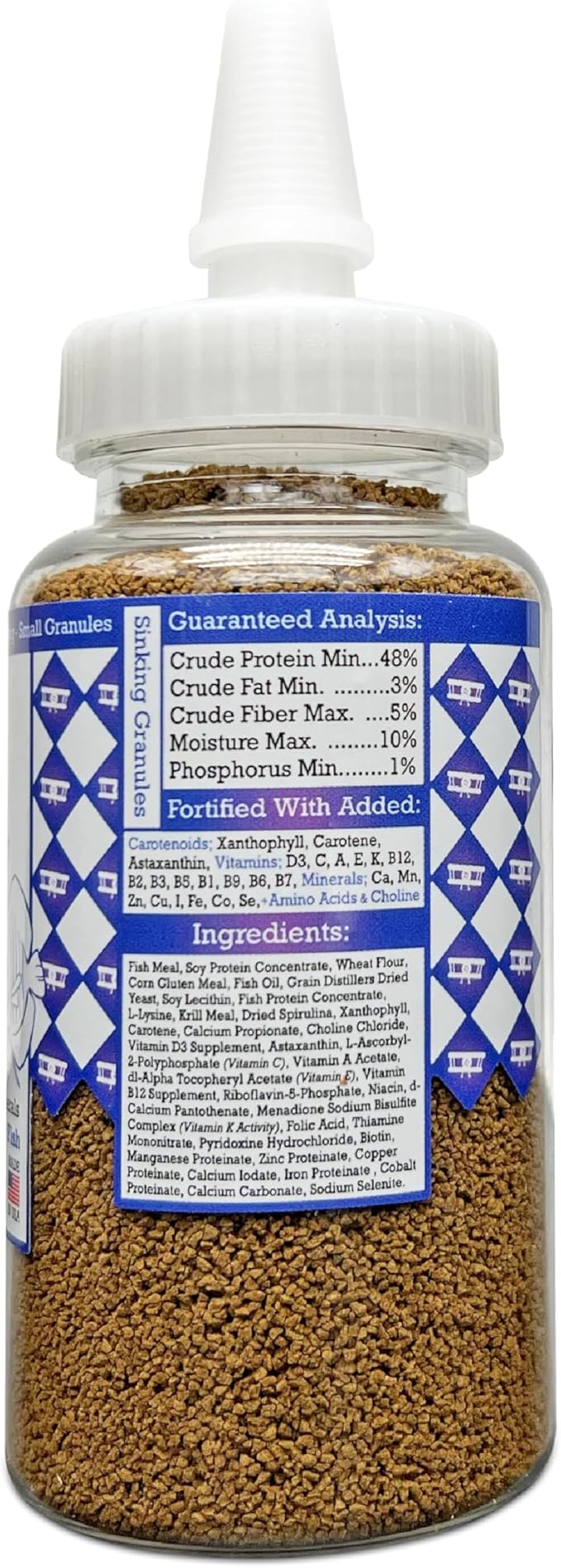 Community Fish Food Small Granules 3.17 oz, High Protein Slow Sinking Small Sized Granules