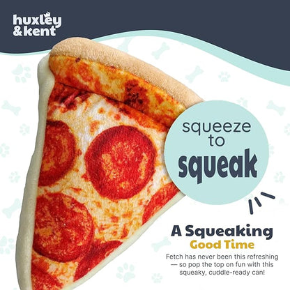 Huxley & Kent Funny Dog Toy w/Squeaker – Power Plush Squeaky Dog Toys for Small, Medium & Large Dogs – Soft Stuffed Animal for Indoor Play & Fetch - Pup-eroni Pizza, Small