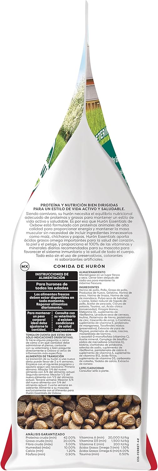 Oxbow Animal Health Oxbow Essentials Ferret Food, Vitamin & Mineral Rich Formula for Ferret, High Protein Food & High Fat, Small Animal Pet Products, Made in USA, 4 lb Bag