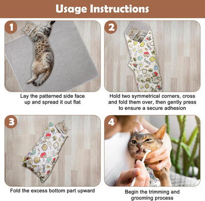 21.6 Inches Cat Wrap for Cutting Nails, Self-Adhesive Restraint Cloth for Cats Multifunctional Cat Grooming Wrap with Pet Nail Clipper, File and Pet Hairbrush