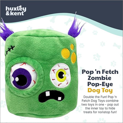 Huxley & Kent Dog Plush Toy w/ Squeaker - Interactive Dog Toys For Puppies & Adult Dogs - Diamond Mesh Tech Lined Puppy Plush Toys - Easy-to-Clean Pet Toy (Pop n' Fetch Zombie Pop-Eye,Small)