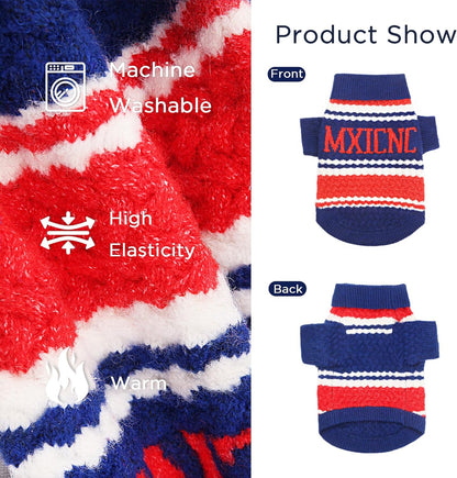 Dog Sweater for Small Medium Dogs & Cats, Classic Turtleneck Knitted Striped Pet Sweater, Warm Winter Soft Christmas Outfit for Boy & Girl Dogs, Small