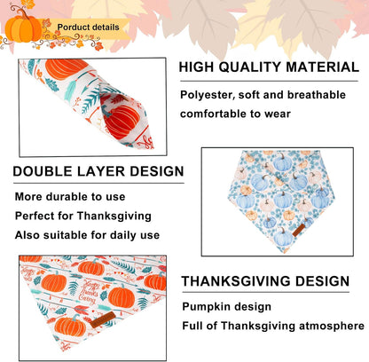 ADOGGYGO Thanksgiving Dog Bandana, Fall Leaves Pumpkin Pet Scarf, Premium Durable Fabric, Adjustable Fit Thanksgiving Bandanas for Extra Large Dogs Pe (X-Large)