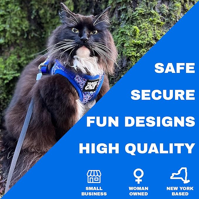 Travel Cat Harness and Leash Set - Adjustable Fit Mesh Cat Harness and Reflective Strap - Comfort Walking Vest for Kitten for Outdoor Walking, Hiking (Extra Small, Groovy)