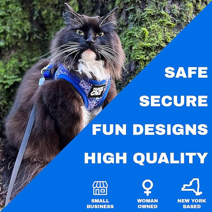 Travel Cat Harness and Leash Set - Adjustable Fit Mesh Cat Harness and Reflective Strap - Comfort Walking Vest for Kitten for Outdoor Walking, Hiking (Extra Small, Groovy)