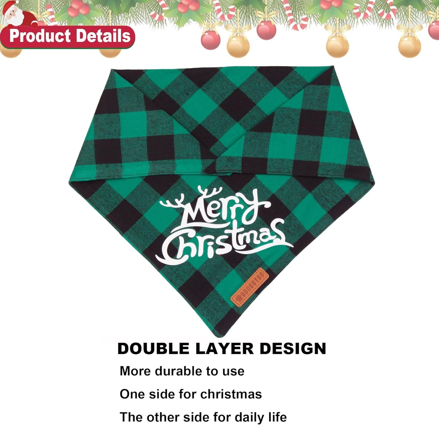 ADOGGYGO Christmas Dog Bandanas, Classic Red Green Plaid Xmas Scarf Triangle Bib, Multiple Sizes Offered, Merry Bandanas for Small Dogs (Small)