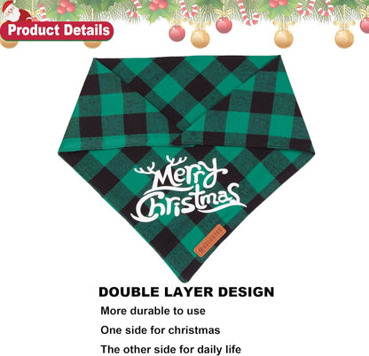 ADOGGYGO Christmas Dog Bandanas, Classic Red Green Plaid Xmas Scarf Triangle Bib, Multiple Sizes Offered, Merry Bandanas for Extra Large Dogs (X-Large)