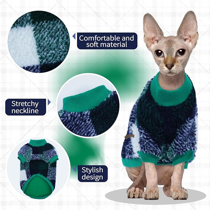 Cat Clothes -2 Legged Pullover Cat Sweater Soft Warm Pet Apparel Kitten Clothes for Kittens Only Elastic, Green S