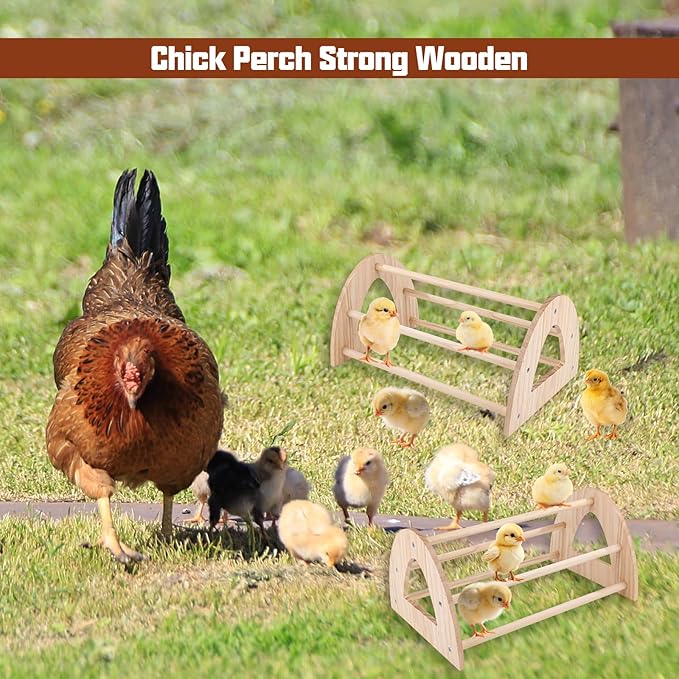 Large Wooden Chicken Perch, Chick Roosting Perch Wood Stand for Brooder, Chicken Toys for Coop and Brooder Chick Roosting Bar, Training Perch Toys for Large Bird