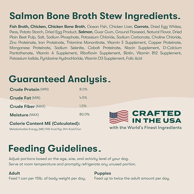 Jinx Bone Broth Stew for Dogs, Variety Pack - Chicken & Salmon Recipes - Grain-Free Wet Dog Food & Topper for Picky Eaters - Promotes Lean Muscle Growth, Healthy Coat & Digestion - 13 Oz, 12 Pack