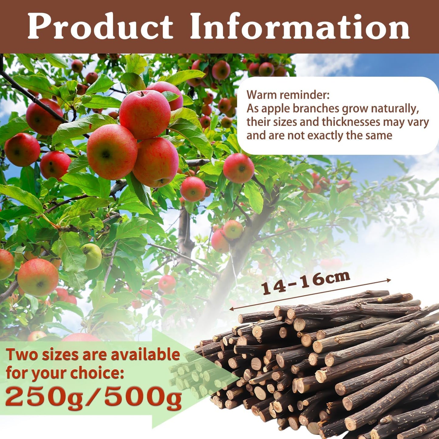 Apple Sticks,Premium Wooden Chew Stick Toys,500g Natural Apple Sticks for Guinea Pigs,Rabbits,Hamsters,Gerbils,Chinchillas and Small Rodents