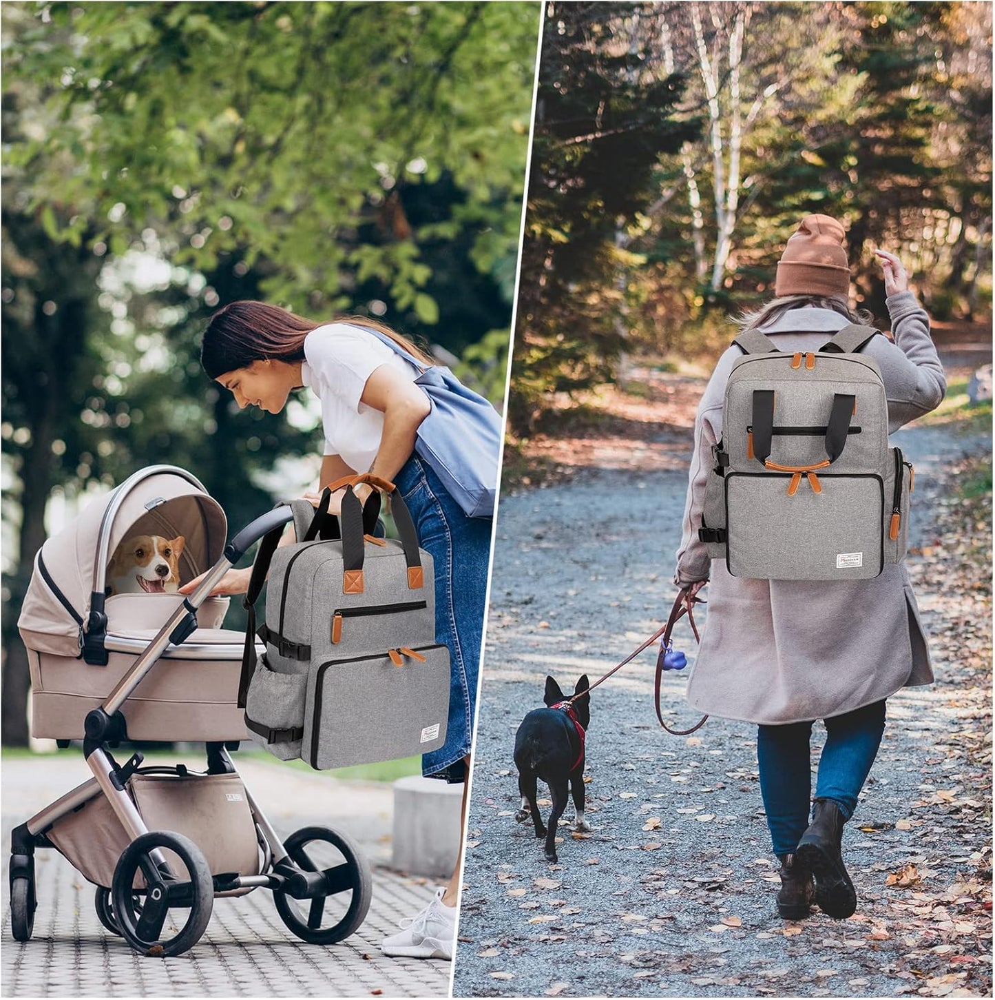 Modoker Dog Travel Bag - Airline Approved Backpack for Pet Accessories Organizer, Tote Weekend Bag with 2 Dog Food Containers, 2 Collapsible Bowls, 1 Pet Mat, Grey