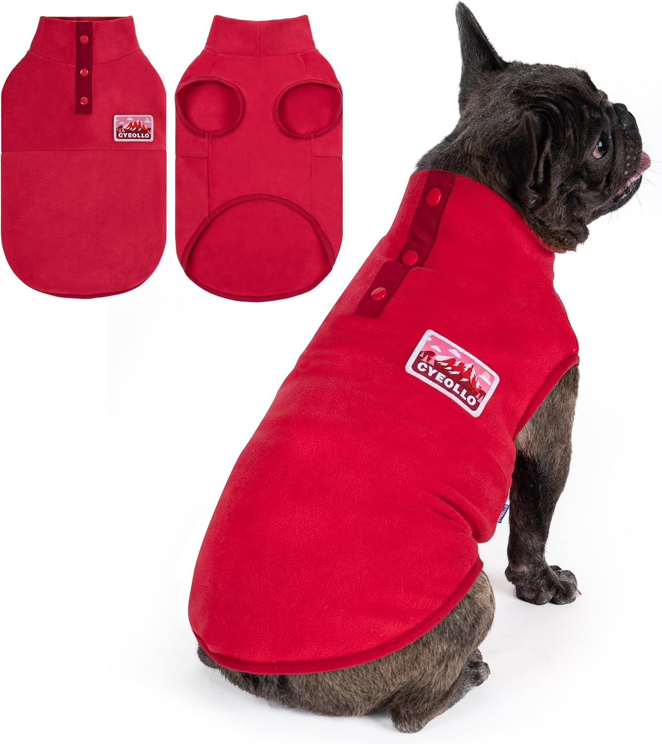 cyeollo Fleece Dog Sweater, Turtleneck Stretchy Sweatshirt Pullover Fleece Jacket Warm Winter Fall Dog Clothes for Medium Dogs Boy Girl Pet Apparel, Red XL