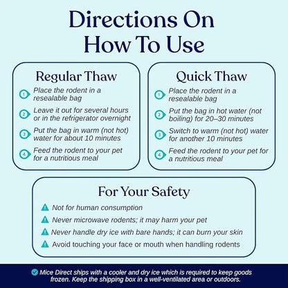 MiceDirect Frozen Rat Pups Snake Food - Frozen Rats for Snakes like Juvenile Ball Pythons, Adult Corn & Ball Pythons, Sub-Adult Red Tail Boas, Monitor Lizards, Birds of Prey - 2.5-3.5 in (25 Count)