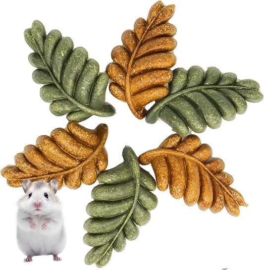 TEEWY Guinea Pig Toys, 6PCS Leaf Shaped Hamster Toys, Natural Guinea Pig Chew Toys for Teeth Grinding, Chinchilla Chew for Gerbil, Rat and Hamster