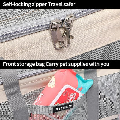 Airline Approved Pet Carrier for Cats and Small Dogs, Breathable and Collapsible Design, Portable Travel Bag for Bearded Dragon, Puppies Animal Hangbag, Rabbit Cage Cage (Khaki, Small)