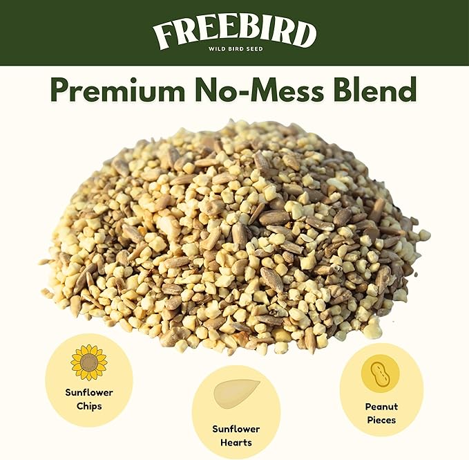 Premium No Mess Bird Seed by Freebird - Peanut Pieces, Sunflower Hearts, Sunflower Chips - 100% Waste Free Bird Food for Finches and Small Songbirds - 7lb Bag