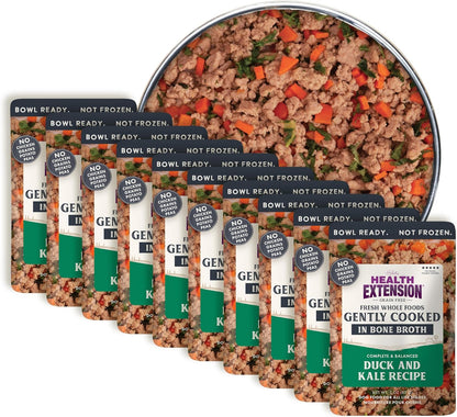 Health Extension Gently Cooked Grain-Free Duck & Kale Dog Food, Human-Grade & Shelf-Stable with Superfoods, Supports Digestion, Immunity, Skin & Coat, 3 oz Pouch (Pack of 10)