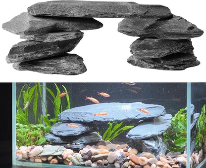 Natural Slate Stone Rocks for Aquascaping, Reptile Basking Platforms & Fish Tank Decor, Aquarium Bridge Design Kit: 8×3-6" +1×8-10" Slates (4.1-4.6 lbs)