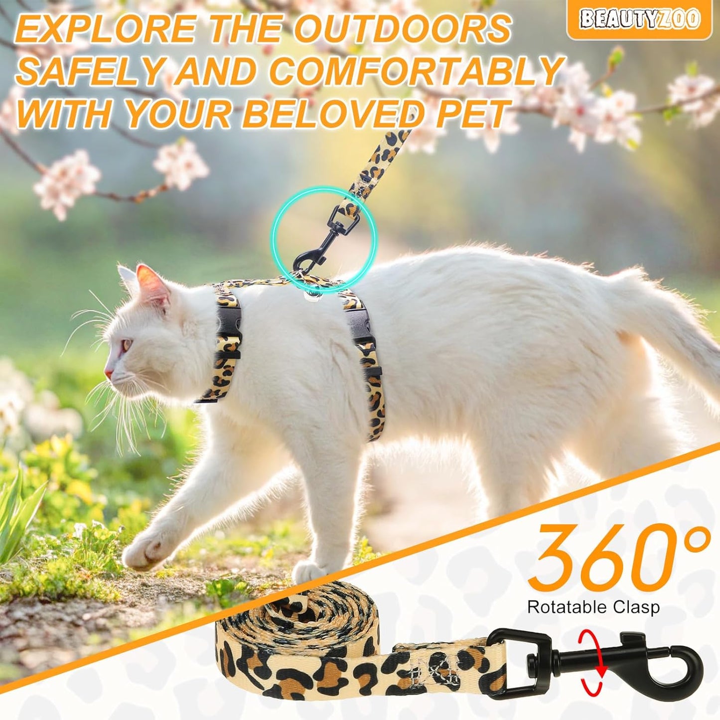 BEAUTYZOO Cat Harness and Leash Set Escape Proof for Walking, Kitten Soft Adjustable Vest Harnesses for Small Medium Large Cats, Easy Control Breathable Plaid Ribbon Nylon for Outdoor Indoor Use