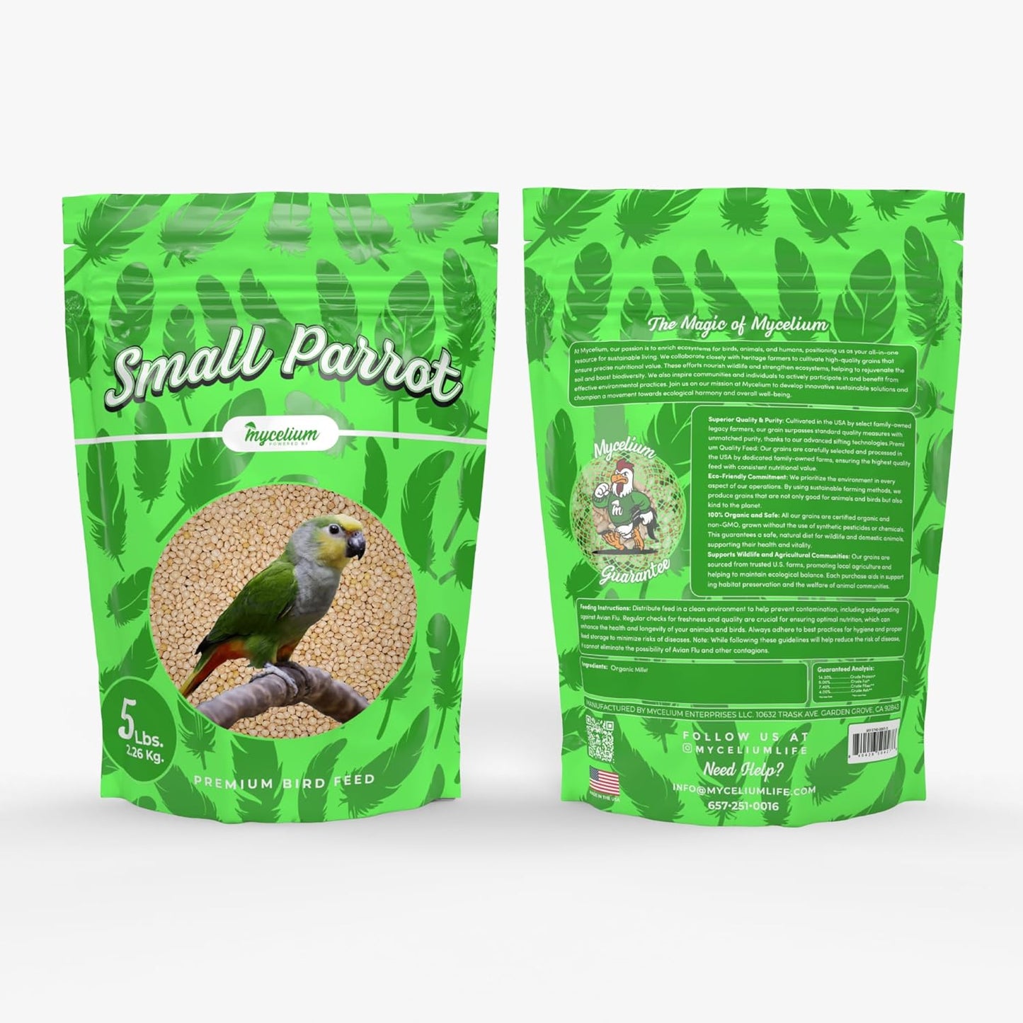 Mycelium Premium Millet – Organic, Non-GMO, High Nutritional Value Bird Food for Small Parrots, Sourced from Local USA Farms, Sustainable Farming, 5 lbs