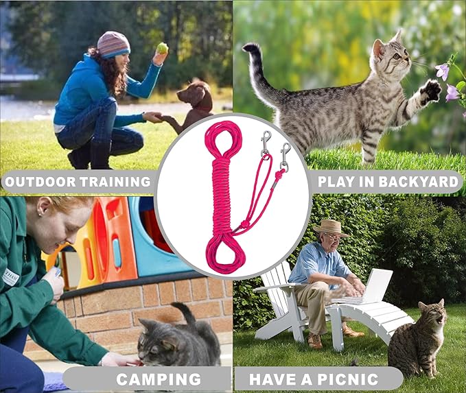 Reflective Cat Leash -30FT Cat Cable Out Escape Proof Walking Yard Long Durable Safe Leash Traning Play Outdoor for Puppies/Kittens/Small Animals(Hotpink)