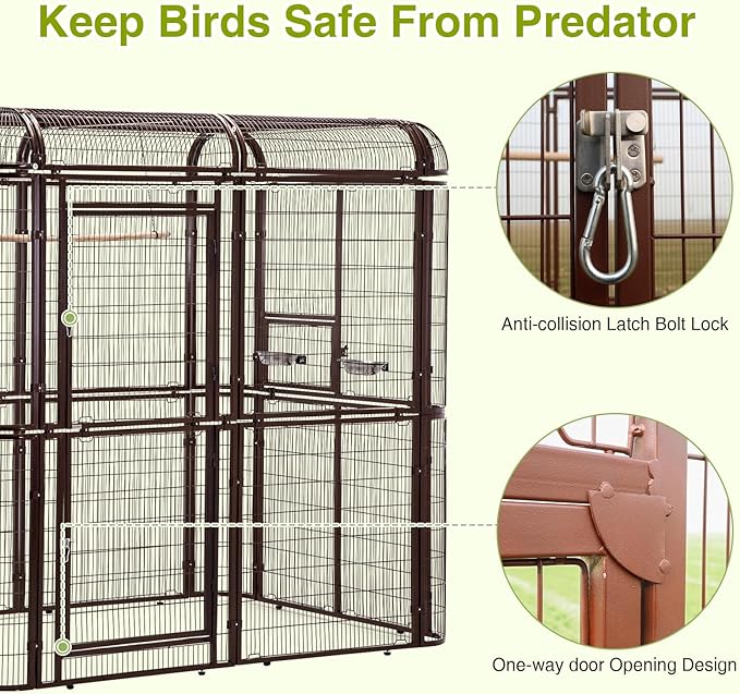 Large Walk-in Cage 87-inch Heavy Duty Bird Cage Outdoor Aviary Parrot Cage Wide Flight Metal Birdcage with Stand for Macaw Budgie Conure Lovebird Parakeet Cockatiel, 7.22x5.25x6.8ft, Brown