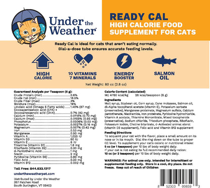 Under The Weather Pet | Ready Cal for Cats 100cc | High Calorie Supplement | Cat Weight Gainer and High Calorie Booster | 10 Vitamins, 7 Minerals & Omega Fatty Acids (for Cats 100cc)