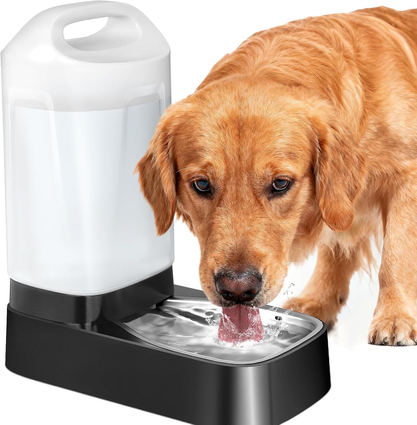 Automatic Dog Water Bowl Dispenser - 2.4 Gal Large Gravity Auto Pet Water Feeder Fountain Waterer with Stainless Steel Bowl & Easy Carry Handle for Large Dog Cat Multi Pet Use, BPA Free, No Leakage