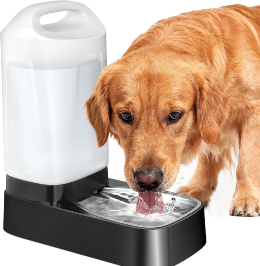Automatic Dog Water Bowl Dispenser - 2.4 Gal Large Gravity Auto Pet Water Feeder Fountain Waterer with Stainless Steel Bowl & Easy Carry Handle for Large Dog Cat Multi Pet Use, BPA Free, No Leakage