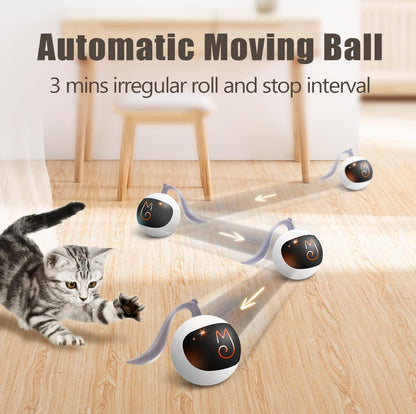 Migipaws Interactive Cat Ball Toy Set, Fun Tracker, Automatic Rolling Chase Ball with Fluffy Tail, A Small Mice, Rechargeable (White)