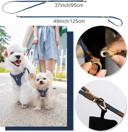 No Pull Small Dog Harness with Multifunction Dog Leash,Lightweight Soft Adjustable No Choke Escape Proof Pet Harness Vest Pet Harness Vest,Denim Blue,S