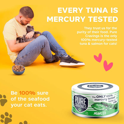 Pure Cravings Minced Tuna and Mackerel Wet Canned Cat Food, 100% Mercury-Tested Tuna, Moist Can Fish for Cats, Grain-Free, Protein, Non-GMO, 3oz, Pack of 12