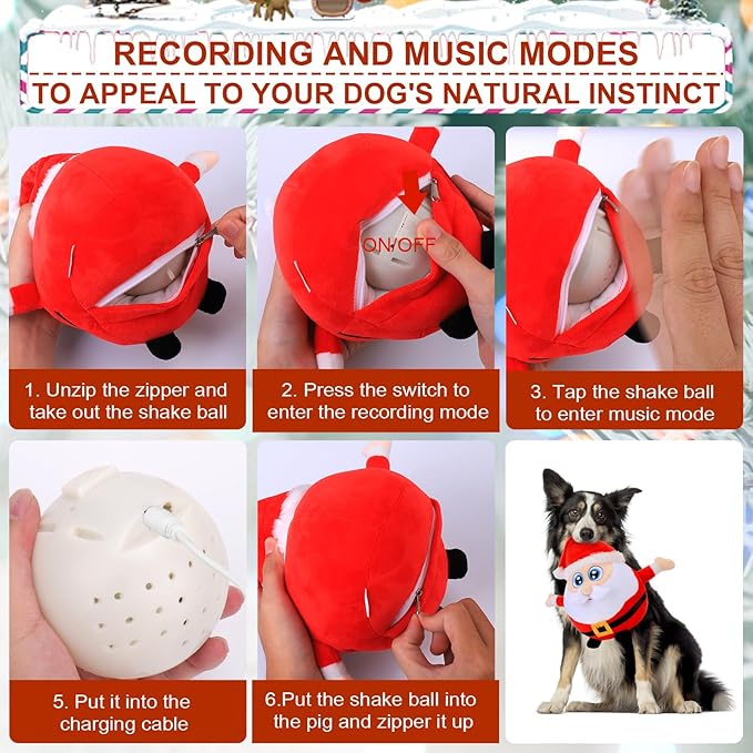 BABORUI Interactive Dog Toys Santa Claus, Jumping Squeaky Dog Toys with Recording and Music Modes, Rechargeable Moving Dog Christmas Toys for Small/Medium/Large Dogs to Keep Them Busy(Santa Claus)