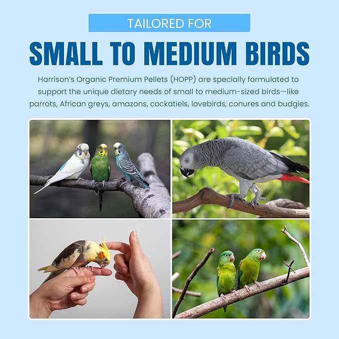 Harrison's Organic Premium Pellets- a Well-Balanced, Certified Organic Small to Medium Pet Bird Diet—No Soy, Corn, and Peanuts for Those Seeking to Avoid These Ingredients