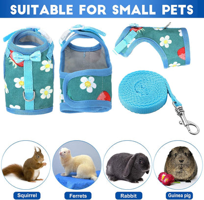 Weewooday 3 Pieces Guinea Pig Harness with Leash Small Pet Harness Fruit Plaid Pattern Adjustable Padded Walking Vest for Pet Hamster Squirrel Animals(Pineapple, Red Plaid, Strawberry,Small)
