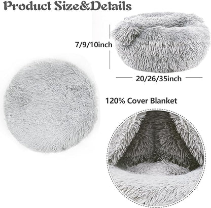 ShinHye Round Plush Fluffy Hooded Cat Bed Cave, Cozy for Indoor Cats or Small Dogs, Waterproof Bottom, Washable