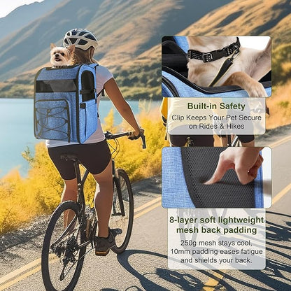 Dog Carrier Backpack for Small Dogs – Breathable and Comfortable Pet Travel Bag with, Safety Buckle and Adjustable Straps, Ideal for Hiking and Outdoor Adventures, Elevated Pad, Blue