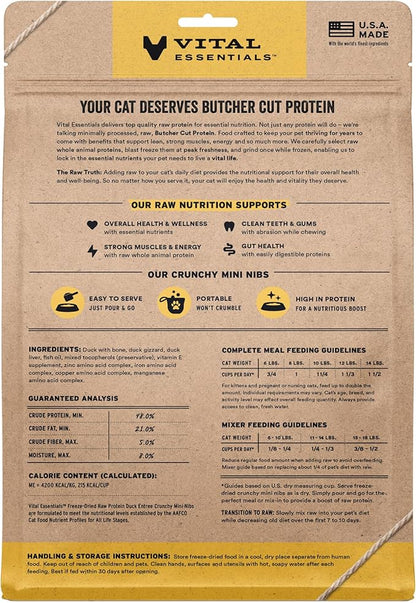 Vital Essentials Freeze-Dried Raw Duck Meal or Mixer Cat Food Crunchy Nibs, 12 oz