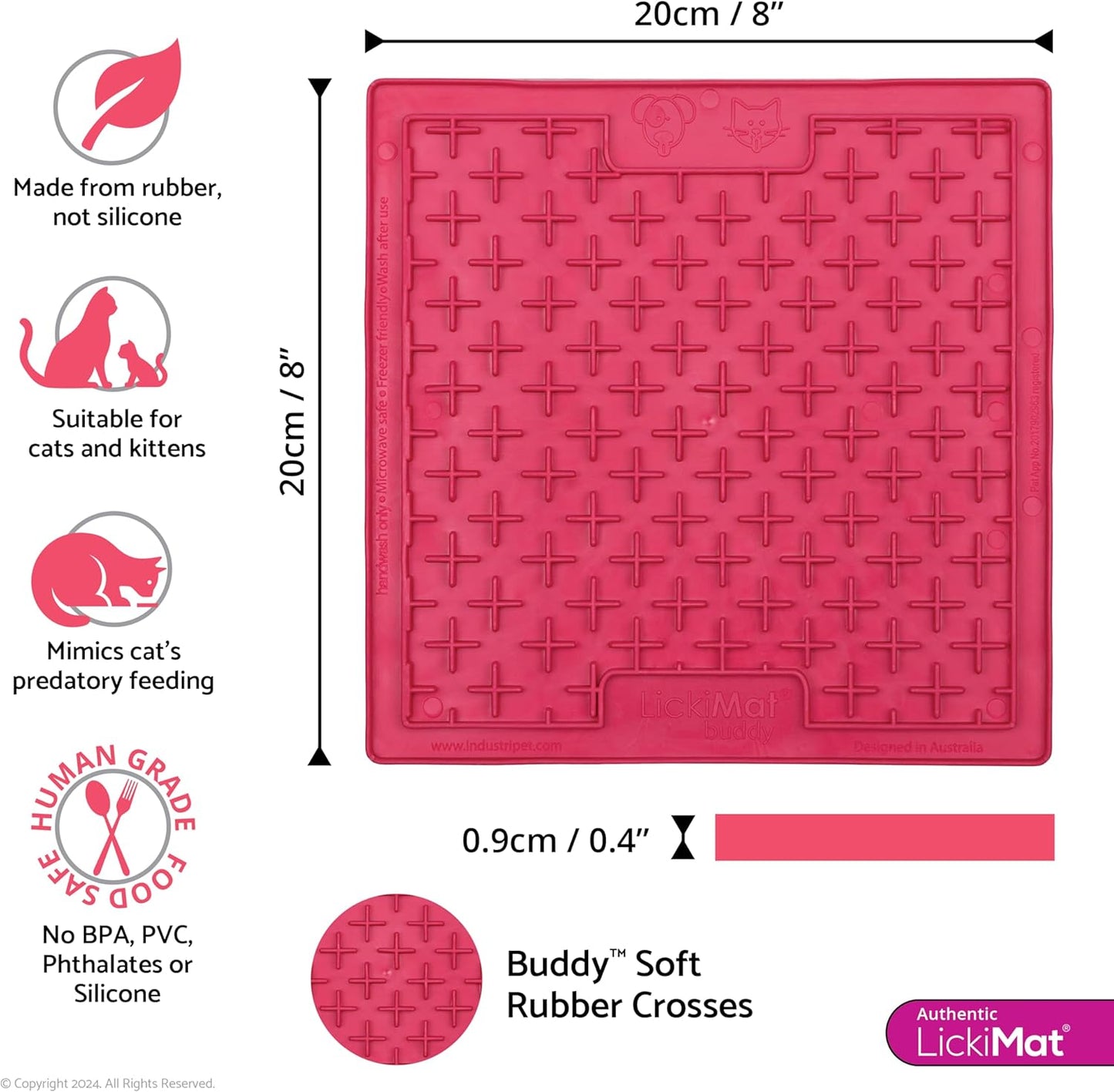 LickiMat Classic Buddy, Cat Slow Feeder Lick Mat, Boredom Anxiety Reducer; Perfect for Food, Treats, Yogurt, or Peanut Butter. Fun Alternative to a Slow Feed Cat Bowl or Dish, Pink