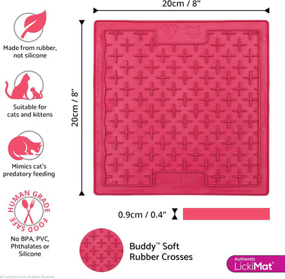 LickiMat Classic Buddy, Cat Slow Feeder Lick Mat, Boredom Anxiety Reducer; Perfect for Food, Treats, Yogurt, or Peanut Butter. Fun Alternative to a Slow Feed Cat Bowl or Dish, Pink