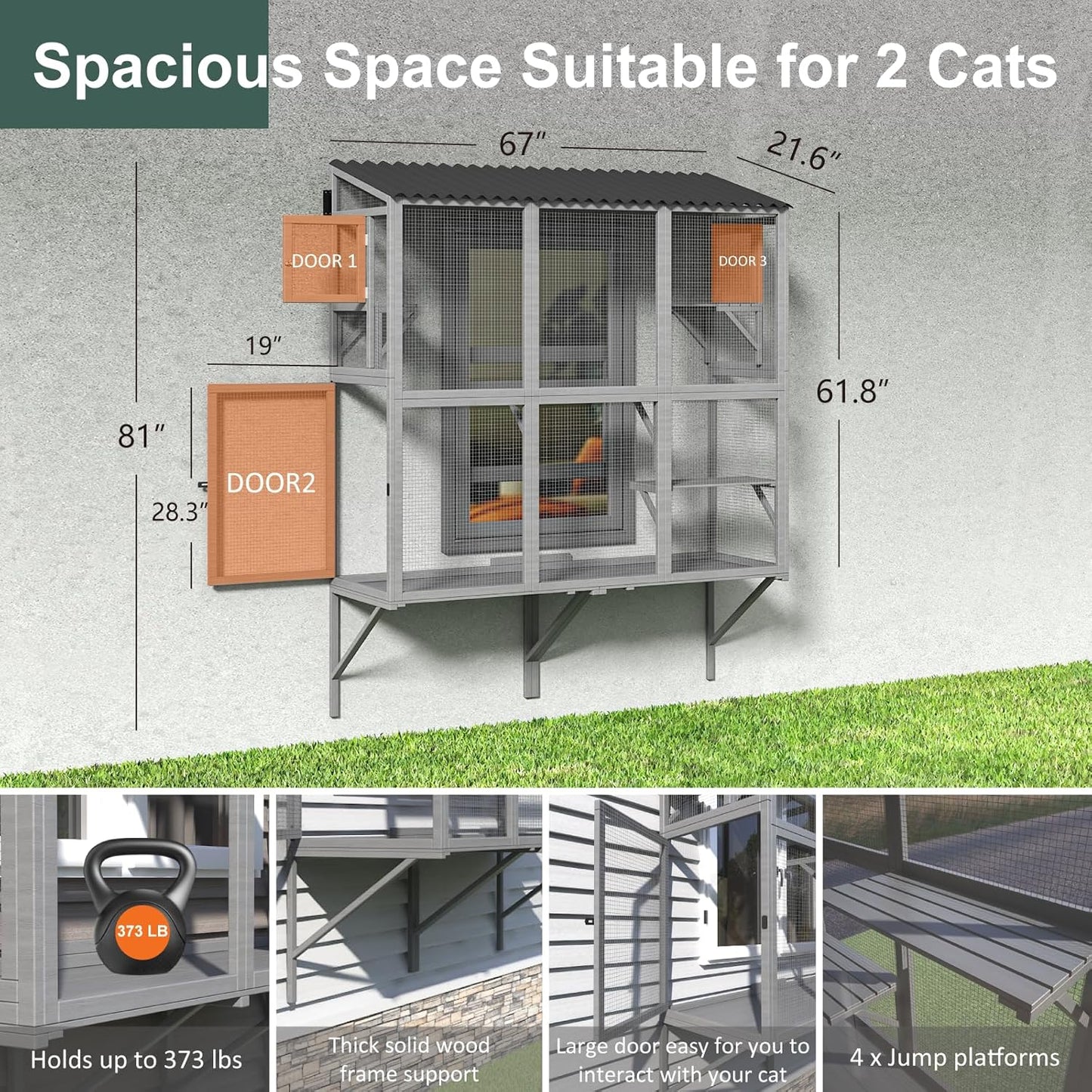 Cat Catio, Window Catio for Multiple Indoor Cats with 4 Jump Platforms, Cat Window Perch for Playing, Sunbathing, Napping, Waterproof Window Box Enclosure for Safely Enjoying Outdoor Sights