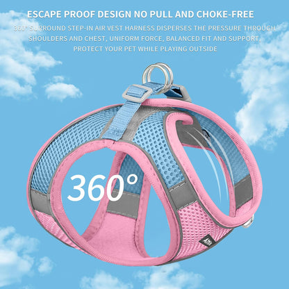 AIITLE Comfortable Dog Harness and Leash Set for Walking - Summer Step in Vest Harness,Reflective Bands, Adjustable No Pull Puppy Essentials, for Small Dogs and House Cats Pink XS