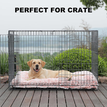 Bedfolks Waterproof Dog Crate Bed with Removable Washable Cover, Plush Faux Fur Pad, Extra Large, Fluffy Kennel Bed, 41"x27", Pink