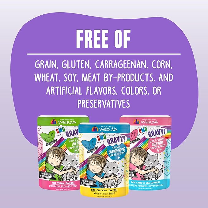 Weruva B.F.F. OMG - Best Feline Friend Oh My Gravy!, Seeya Sooner! with Chicken & Tuna in Gravy Cat Food, 2.8oz Pouch (Pack of 12)