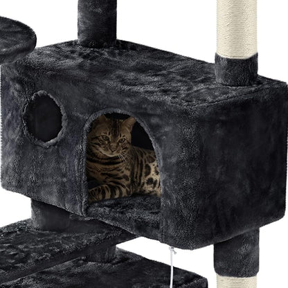 Yaheetech 62in Cat Tree Tower for Indoor Cats, Furniture w/Double Condo, Scratching Posts, Multiple Platforms and Balls for Kittens, Black