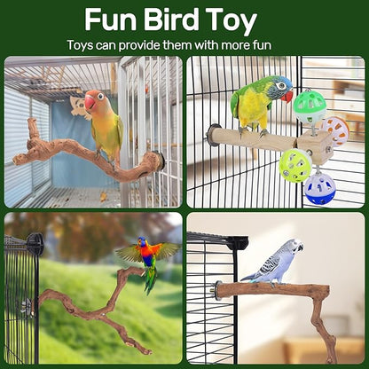 4-Piece Bird Perch Set with Rotating Ball Stand - Natural Wood Bird Gym & Playground for Parrots, Cockatiels, Budgies