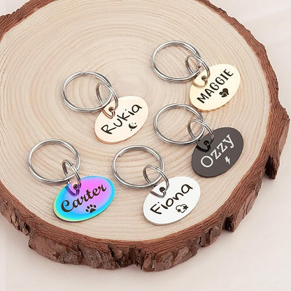 Anavia Small Size Dog Cat ID Tags, Small/XS Personalized Color Plated Stainless Steel Puppy Kitten Name Tags, Customized Engraved Nameplate Pet Collar Tag (Black, Oval)
