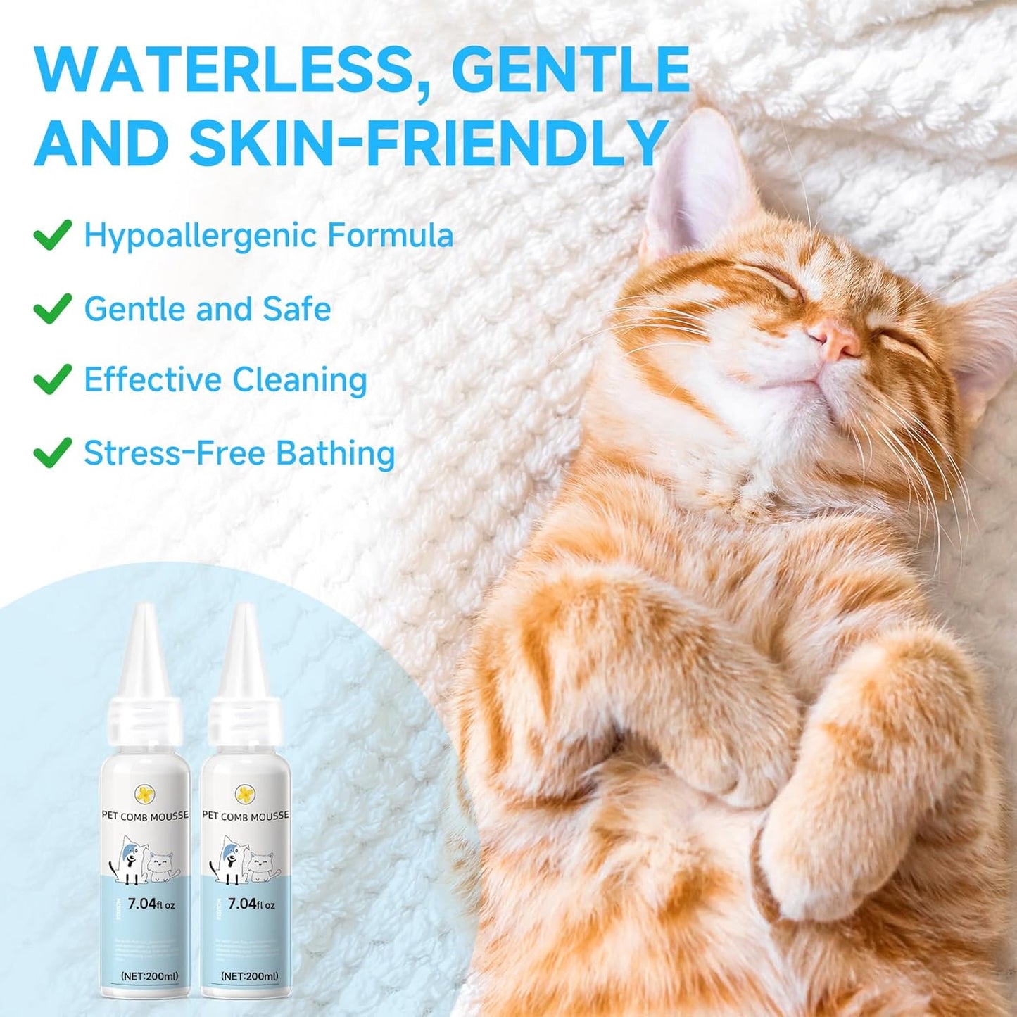 Pet Steam Brush Spray Refill for Dogs & Cats – Concentrated Waterless Shampoo, 3-in-1 Pet Comb Leave-in Serum, Self Cleaning Pet Brush for Shedding & Hair Removal, 2*Shampoo(Steam Brush Not Included)